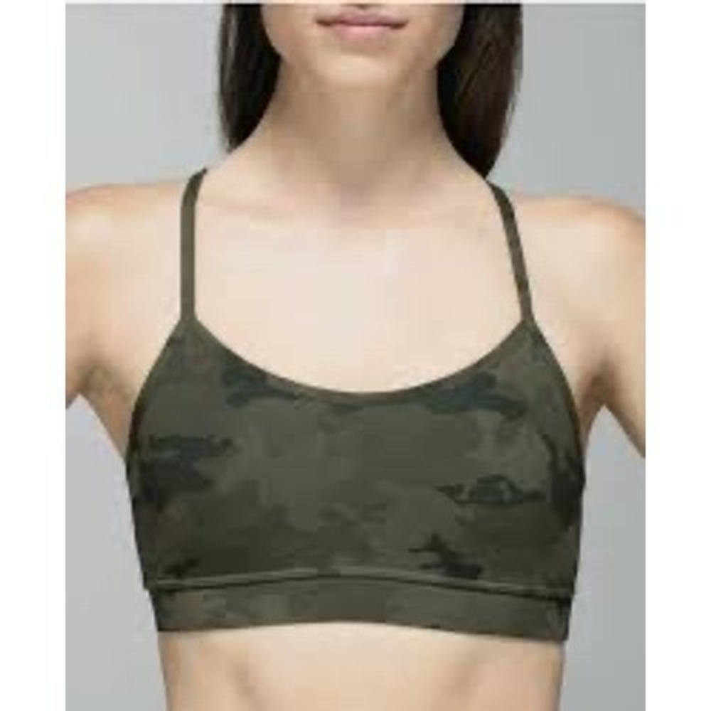 Lululemon Flow Y Sports Bra IV Green Camo, Wireless, No padding, Size 4